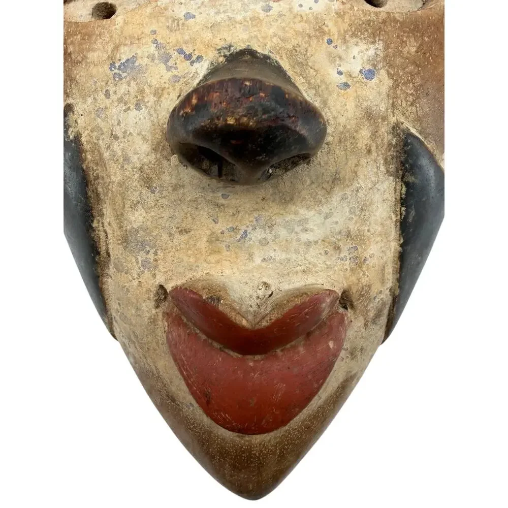 African Ashanti Tribal Wood Mask Hand Carved Wall Decor 2.06 lb Vintage